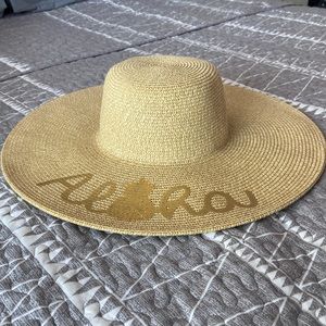 Sonoma Woven Beach Hat with metallic gold “aloha” embellishment